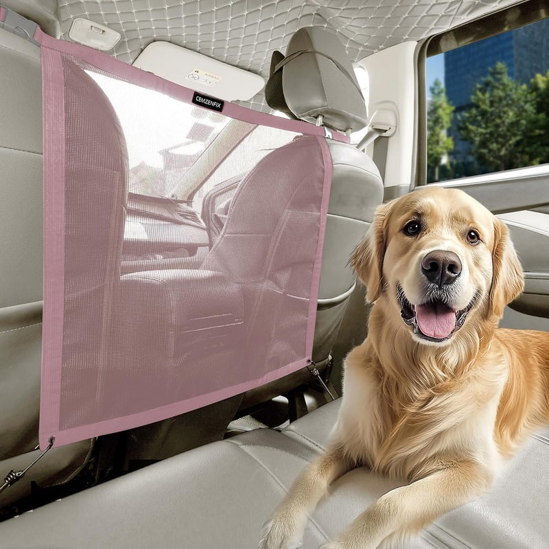 CEMZENFIX Universal Dog Car Net Barrier – Sturdy Mesh, Easy Install, Breathable Design, Easy to Clean, Flexible Bungee Cords for Adjustable Fit 23"×23" (Pink) - Image 1